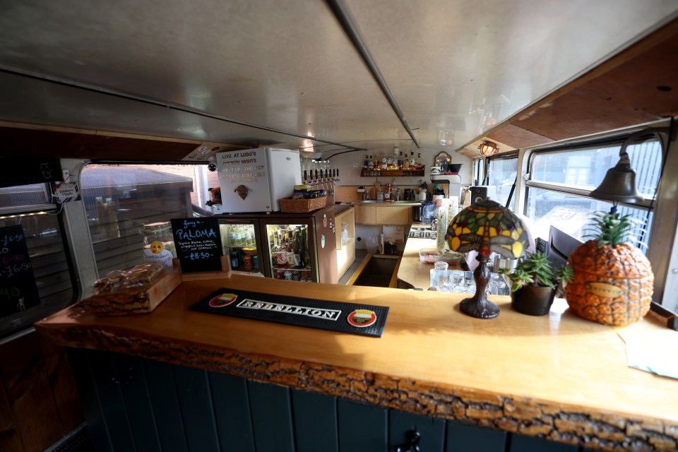 The lower deck of the bus was transformed into a bar