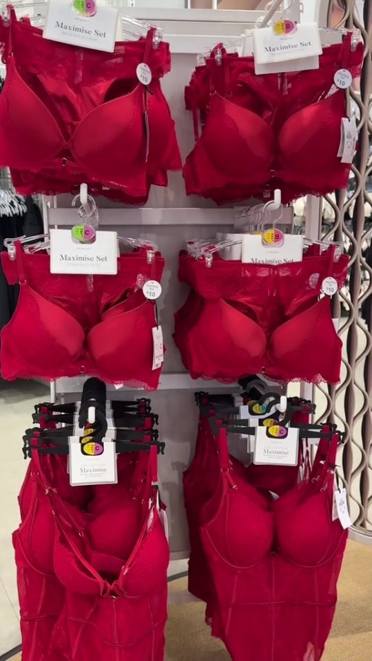 a display of red maximise set underwear