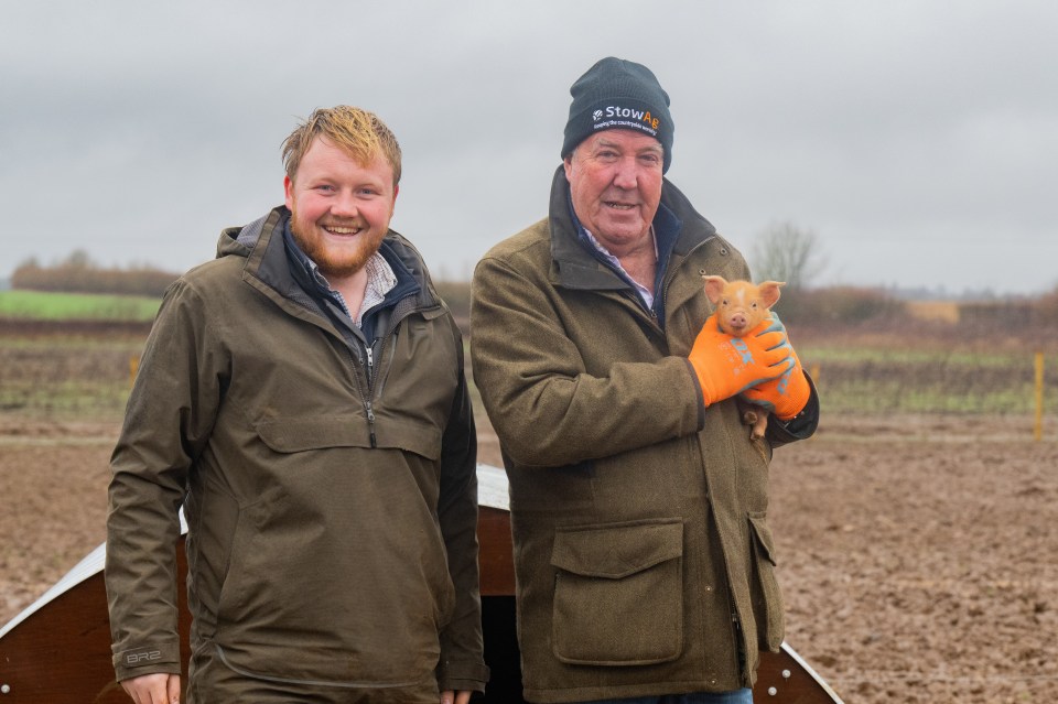 Kaleb with Jeremy Clarkson on Diddly Squat Farm which features on the hit TV programme Clarkson's Farm.