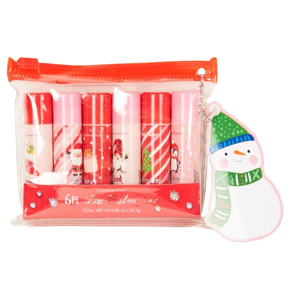 a set of 6 lip balms in a clear bag