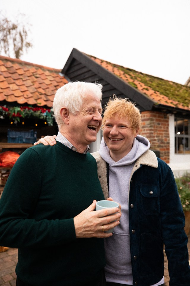 Ed was all smiles with Richard Curtis after the filmmaker asked him to provide the song for his new festive flick That Christmas