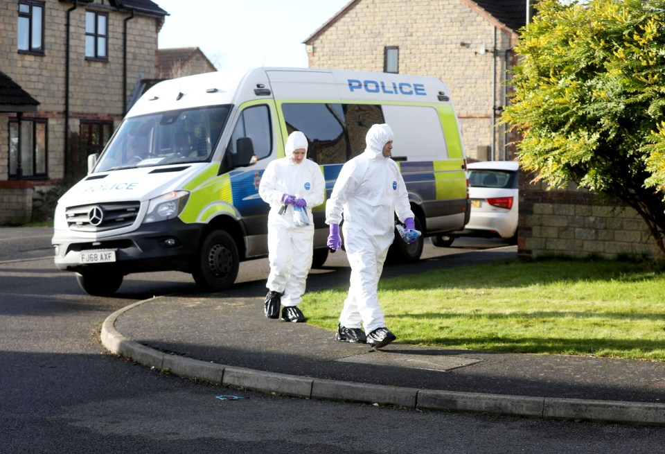 Forensic officers at the scene in Derbyshire