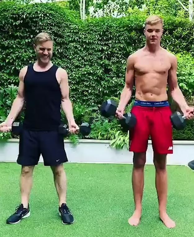 The clip showed him and Daniel, 24, working out together