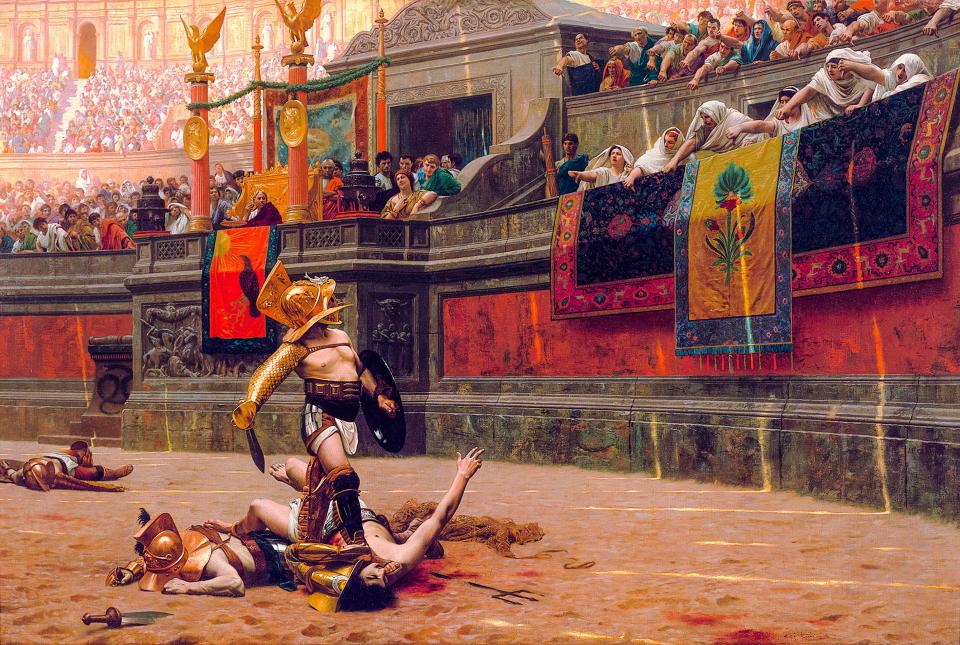 A painting by Jean Leon Gerome from 1872 shows slaughter in the Colosseum