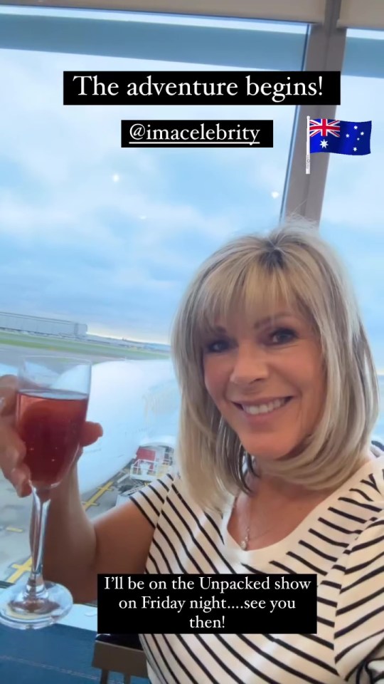 Ruth Langsford raised a cheers as she prepared to board a flight to Australia