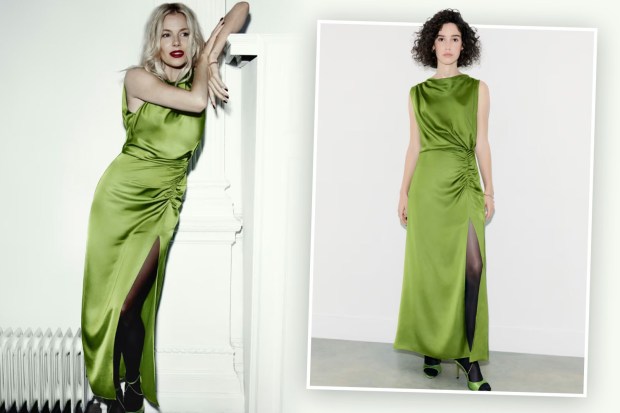 a woman in a green dress is next to a woman in a green dress