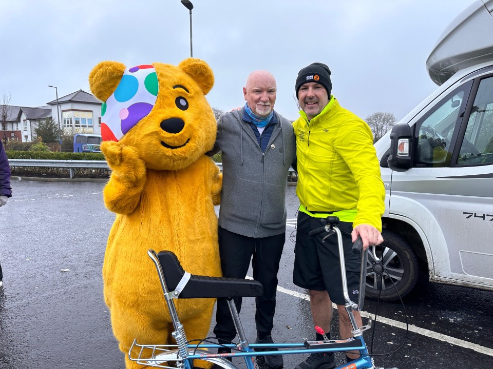 Sir Tom Hunter, Paddy and Pudsey earlier today