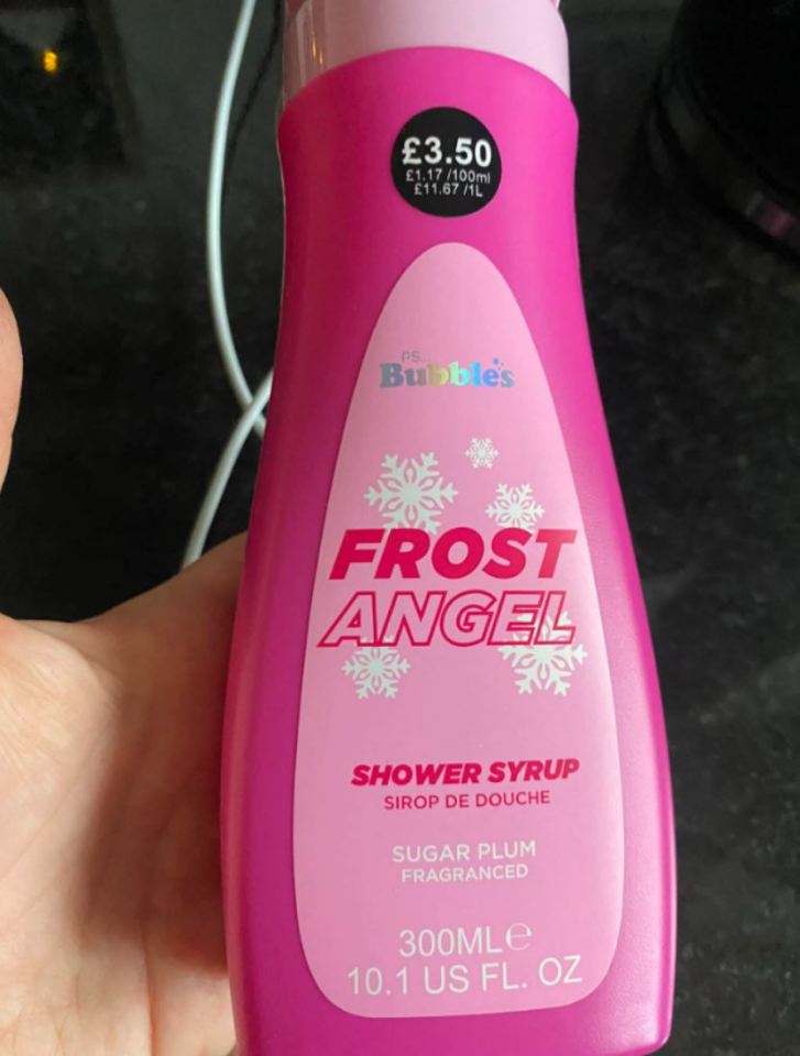 a pink bottle of frost angel shower syrup