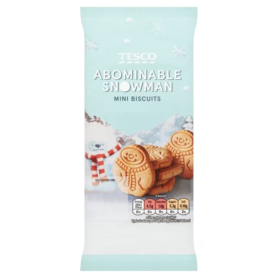 a package of tesco abominable snowman mini biscuits