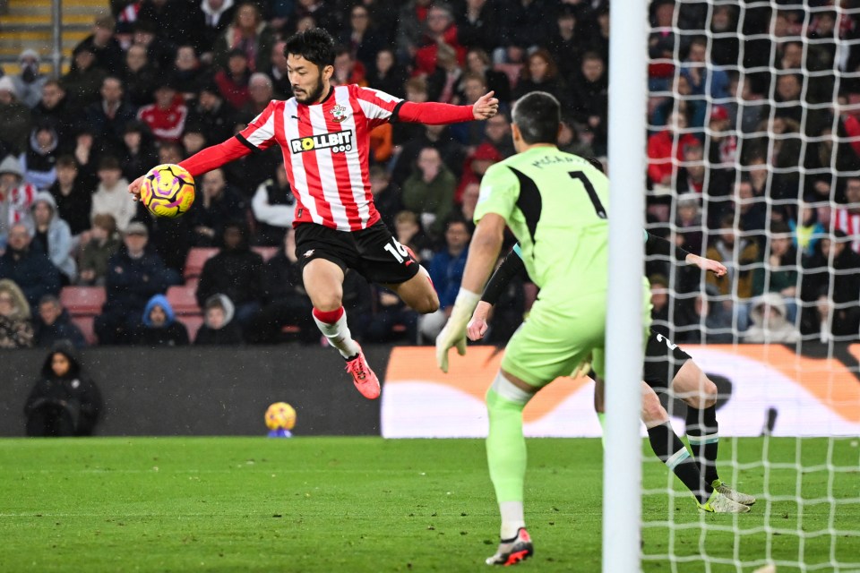 Liverpool were awarded a penalty after the ball struck Southampton defender Yukinari Sugawara's arm