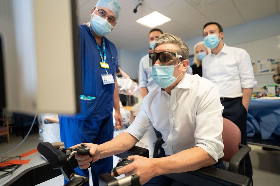 Labour Party leader Sir Keir Starmer on a visit to a hospital