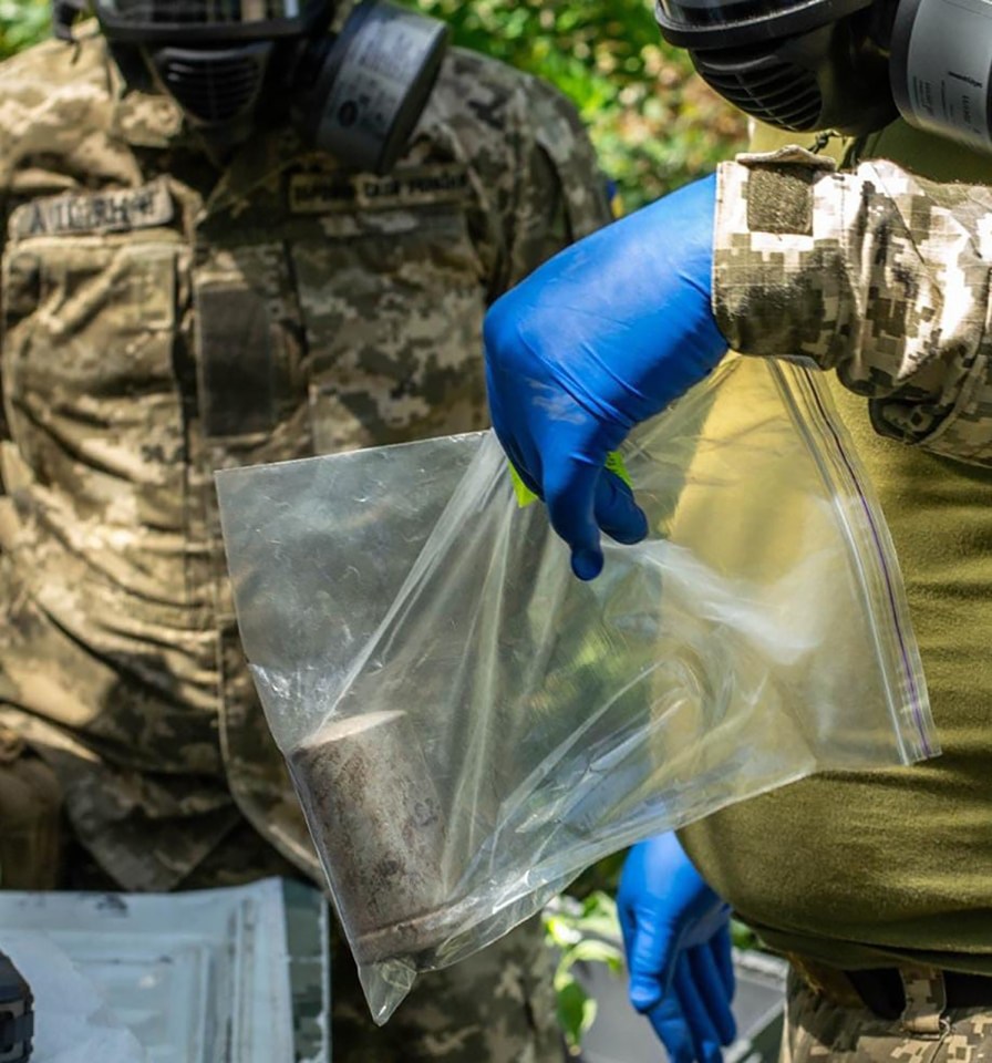 Ukraine's Support Forces show a gas grenades, which the Russian Army used as a chemical weapon