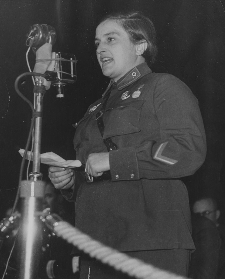 Pevlichenko speaking at  a 'Tribute to the Soviet Union' event at the Empress Hall in Earl's Court, London, on November 7 1942