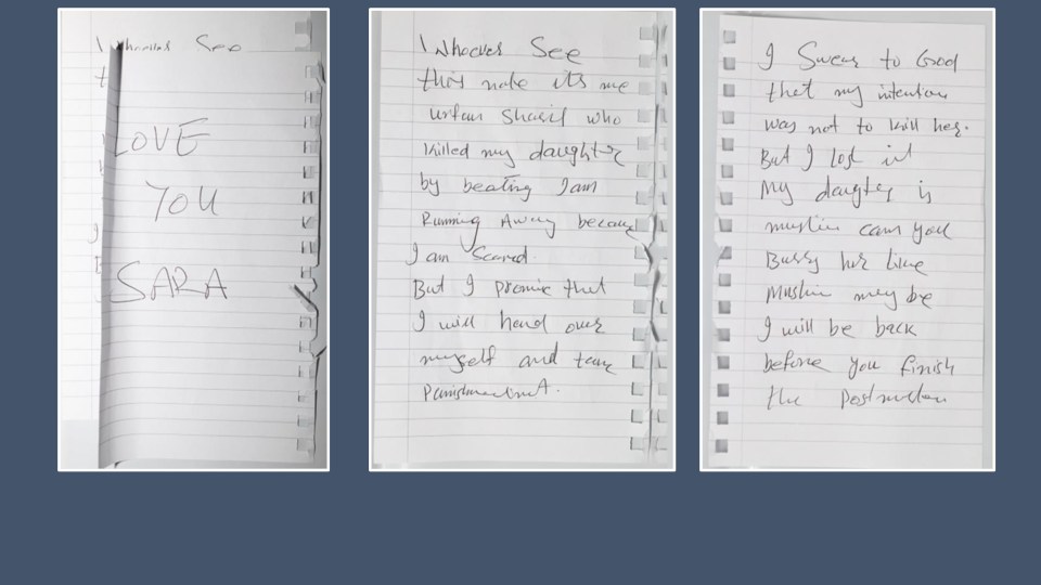 A note written by her dad was found near Sara's body