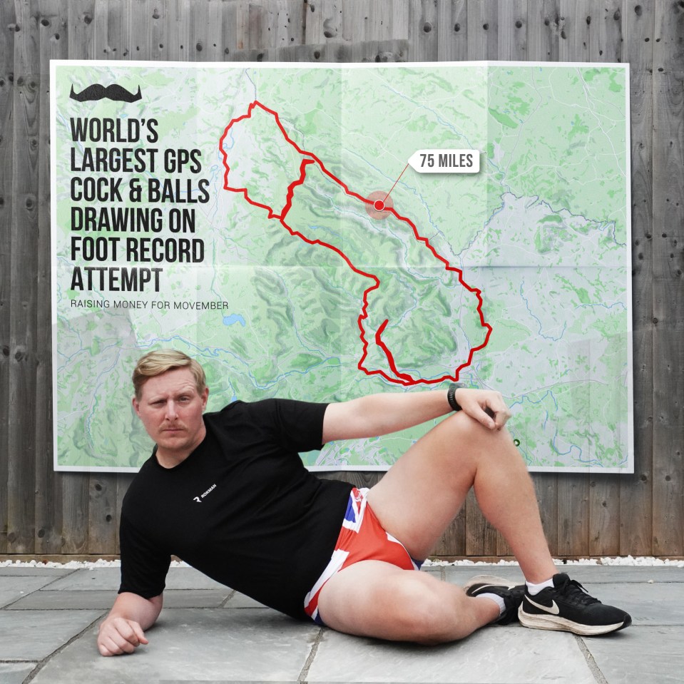 Terry set off on his 75-mile trek at 5pm last night — mapping it with fitness tracking app Strava