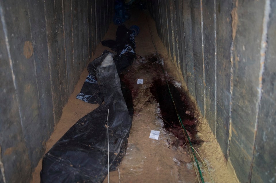 A bloodied tunnel in Gaza where six Israeli hostages who were killed by Hamas militants were kept