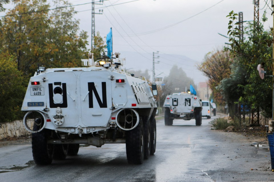 UN peacekeepers vehicles in Marjayoun, southern Lebanon, near the border with Israel