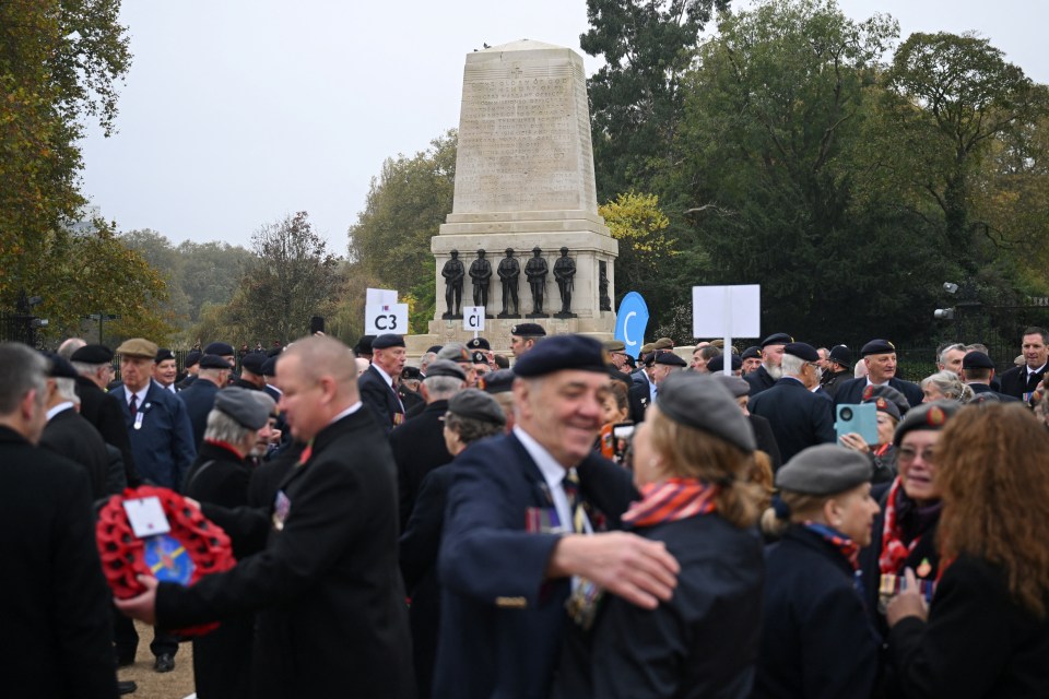 Veterans gather near Guards Memorial on the Horse Guards Parade