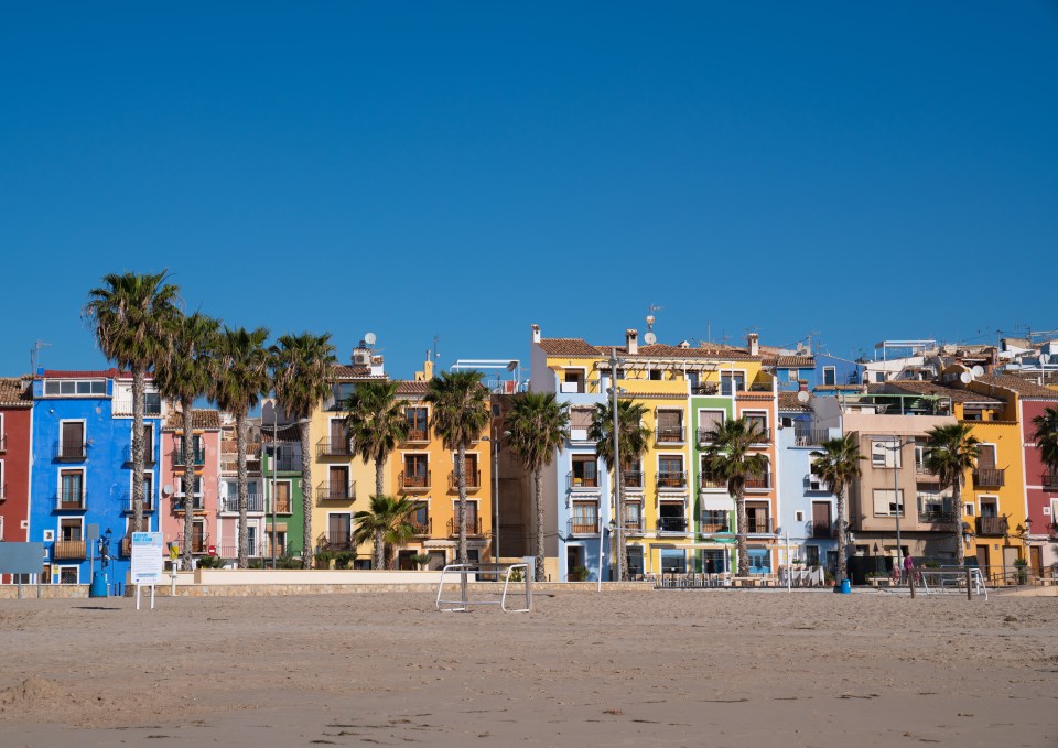 The pretty tree-lined beach at Villajoyosa