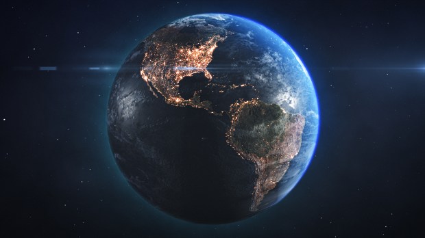 an image of the earth from space with the lights on