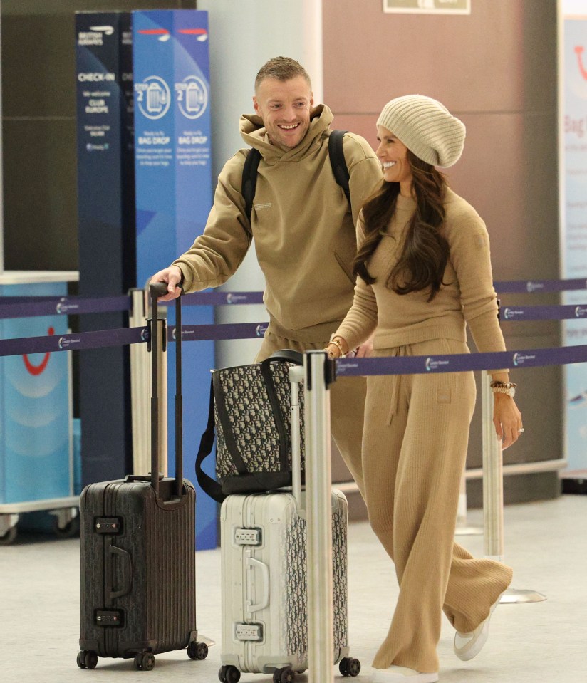 Rebekah and Jamie Vardy spotted at Heathrow Airport