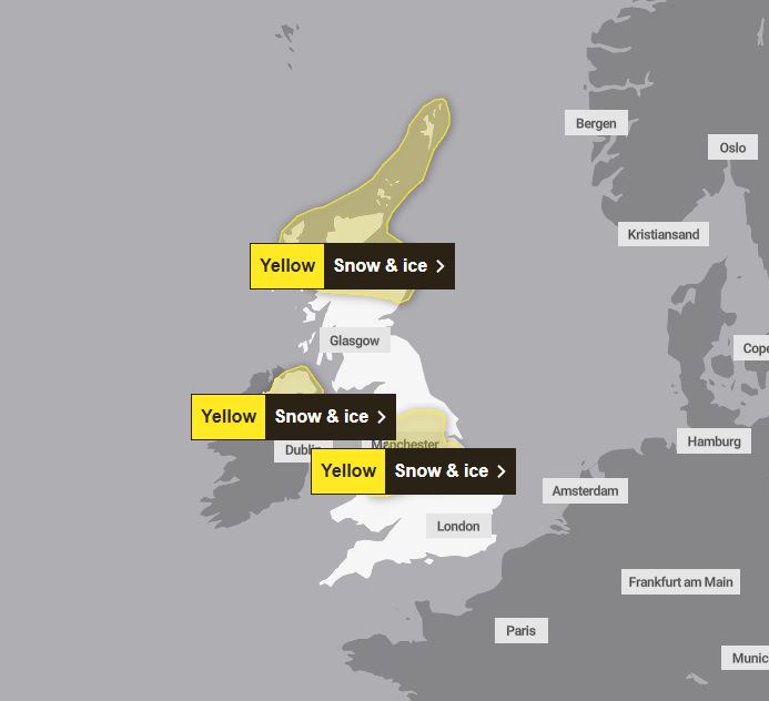 The Met Office has issued yellow weather warnings across the UK