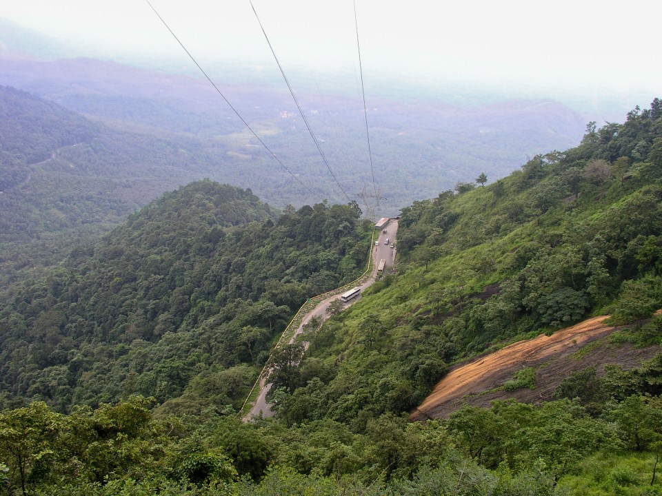 Winding road on the western ghat mountain range in Wayanad district, Kerala, India