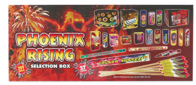 The Phoenix Rises Fireworks box from Aldi