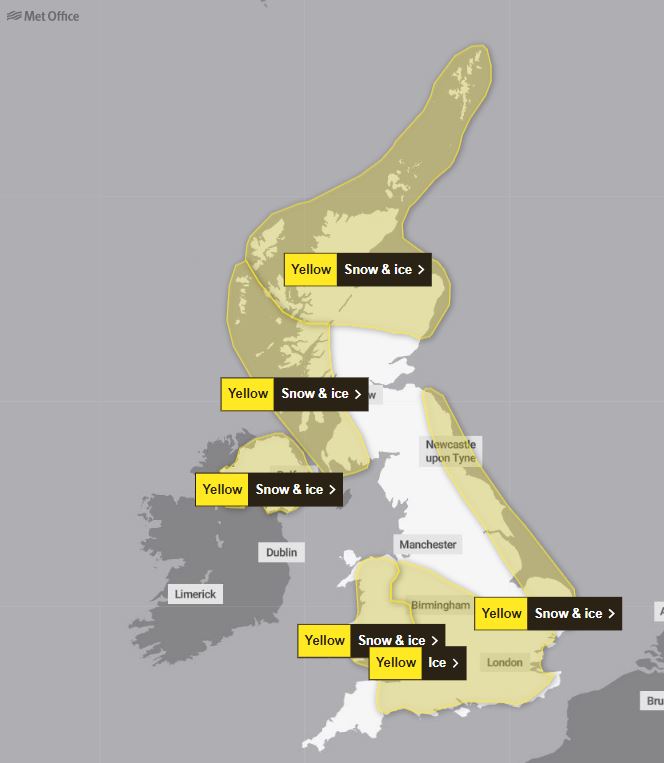 The Met Office has issued yellow weather warnings across the UK