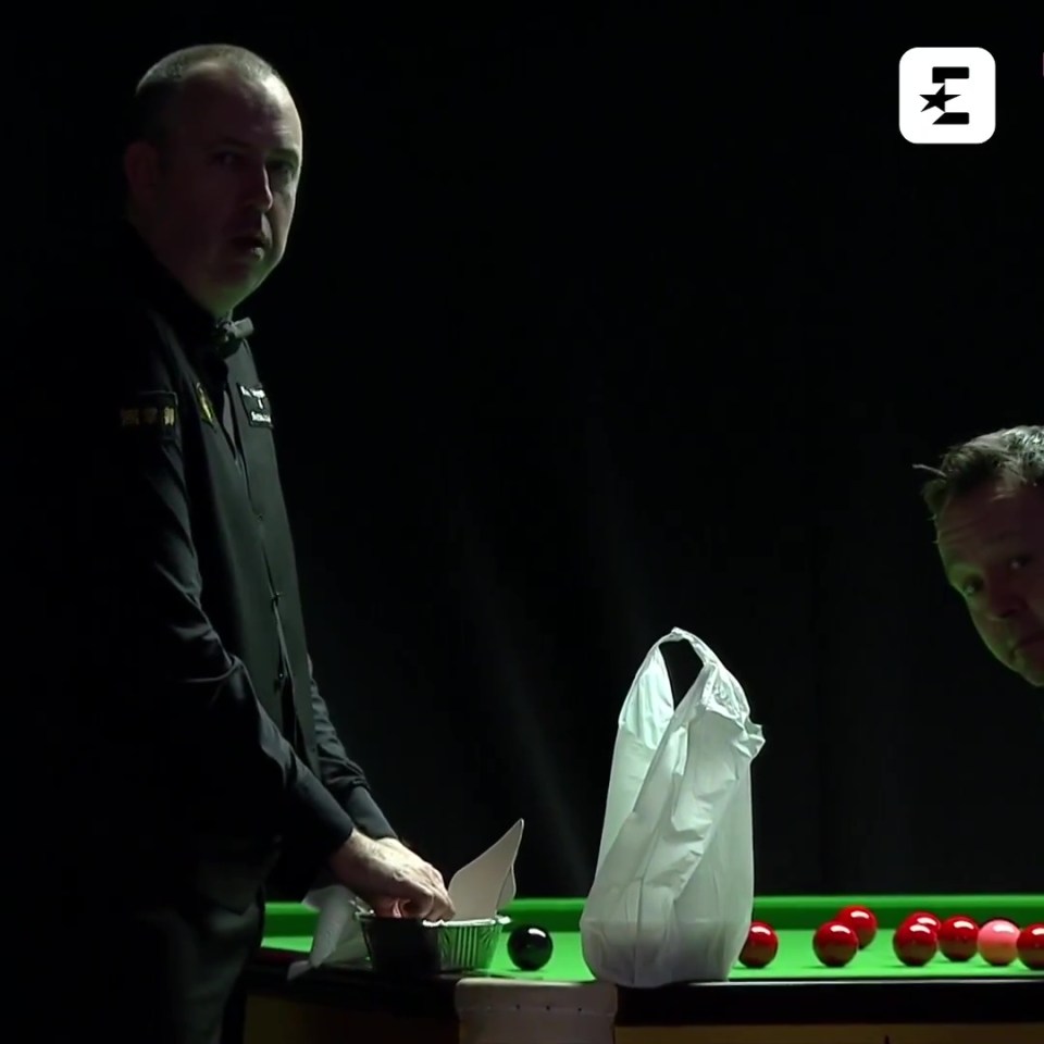 The snooker star ate a dumping off the table