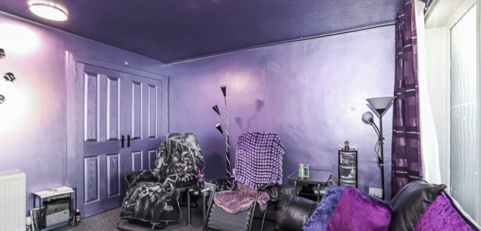 Each room is decorated with purple