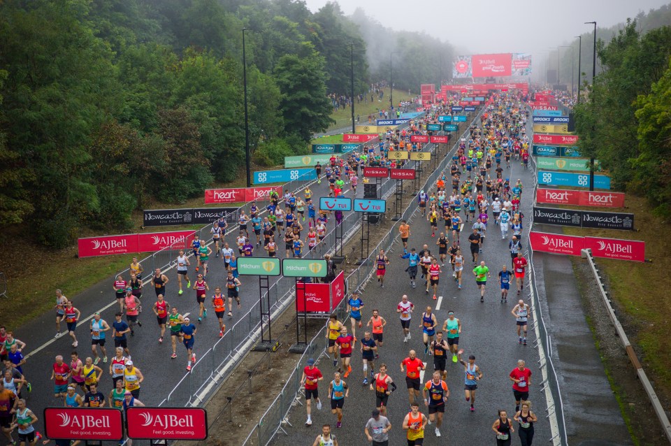 Runners cross the start line of the AJ Bell Great North Run in Newcastle