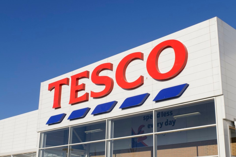 Tesco superstore exterior signage.