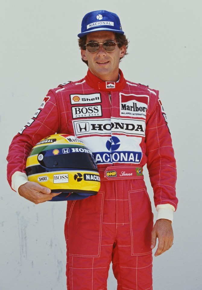 Ayrton Senna in his McLaren-Honda racing suit.