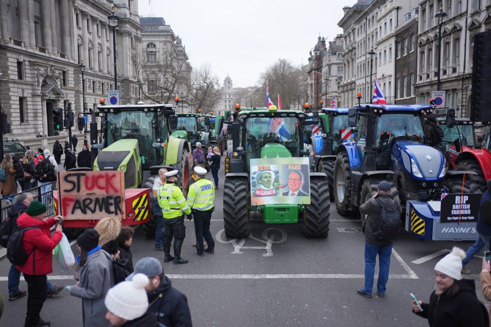 Tractors parked on Whitehall in Westminster