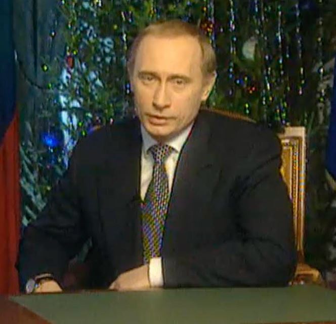 Putin pictured in his first speech as President of Russia on NYE 1999