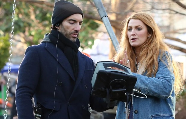 Blake Lively and Justin Baldoni on the set of &quot;It Ends With Us,&quot; discussing a scene.