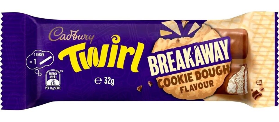 Cadbury Twirl Breakaway Cookie Dough flavour chocolate bar.