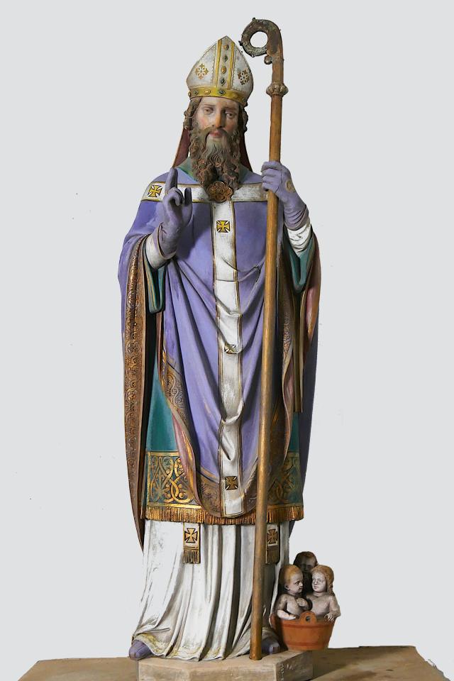 A 1910 statue of Saint Nicholas, with the three children he miraculously resurrected at his feet