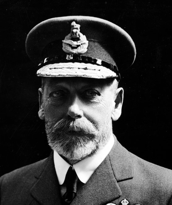 Black and white portrait of King George V in uniform.