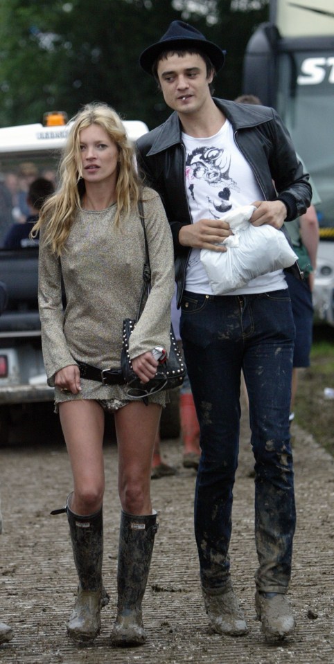 Kate Moss and Pete Doherty at the Glastonbury Festival.