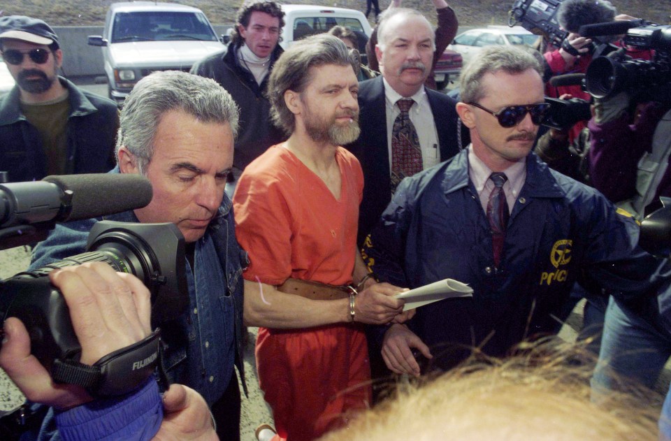 Ted Kaczynski in handcuffs following his arrest.