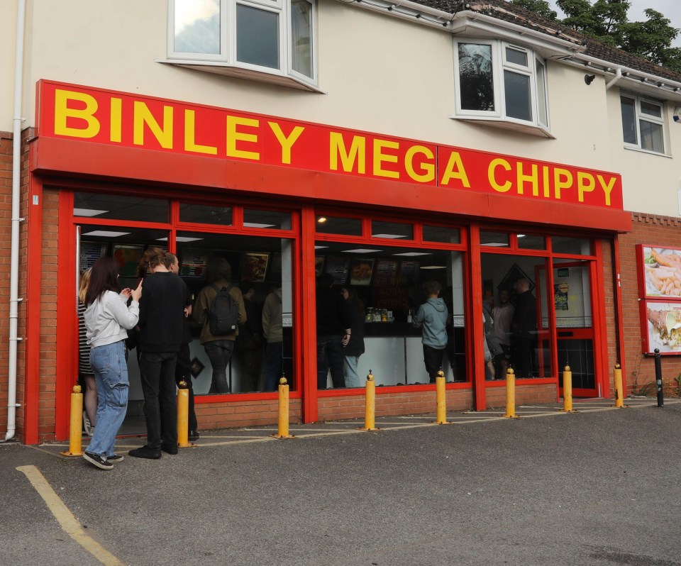 Customers queueing outside Binley Mega Chippy.