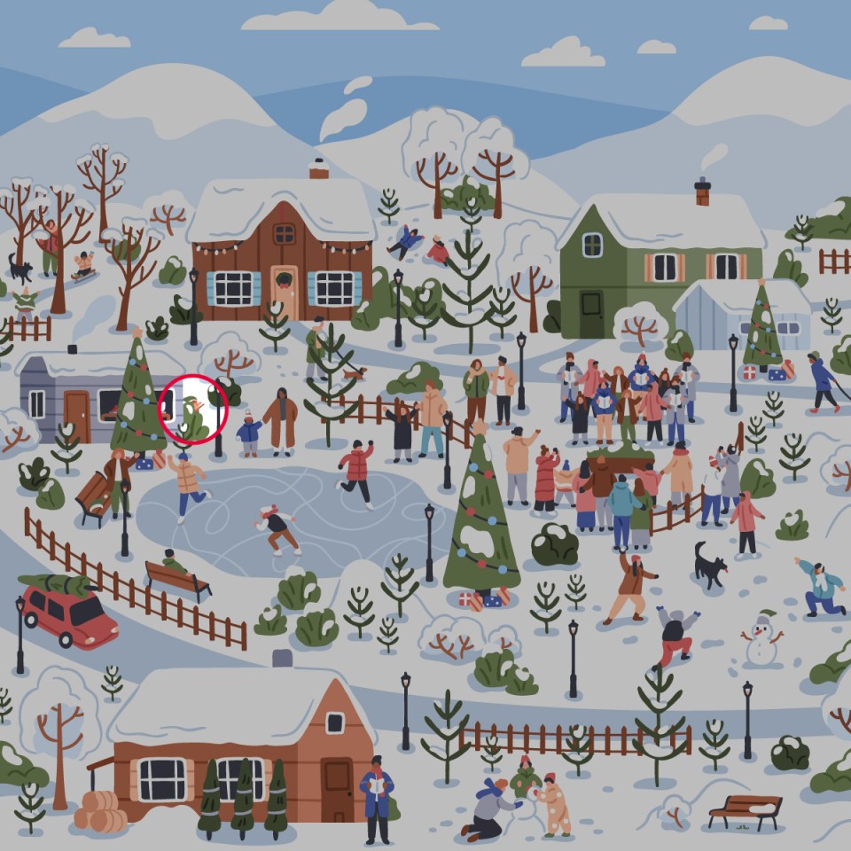 The naughty little elf is circled in red - we told you he likes hiding behind trees