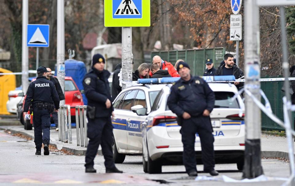 Police at the scene of a knife attack at a Zagreb elementary school.