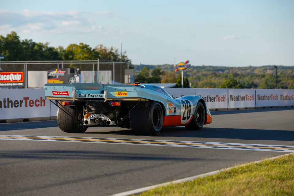 The back of the race car when it took to the track before going to auction