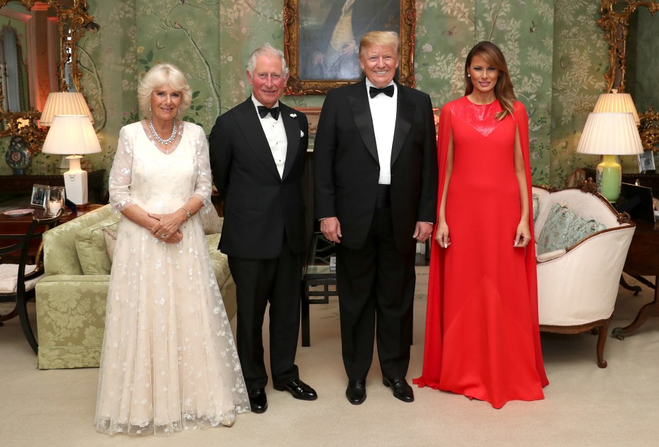 Prince Charles, Camilla, Duchess of Cornwall, Donald Trump, and Melania Trump at a state dinner.