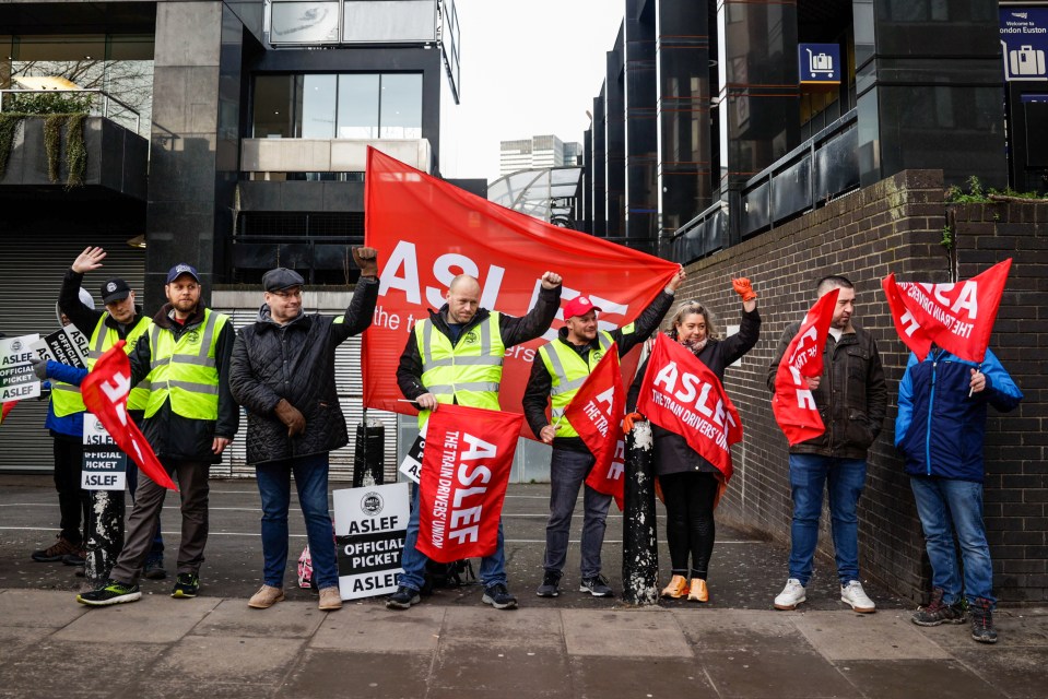 Train drivers protest at Euston Station in London in 2023