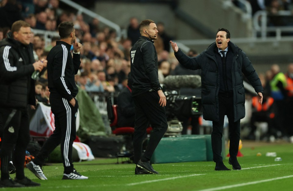 Aston Villa manager Unai Emery was also involved in angry scenes