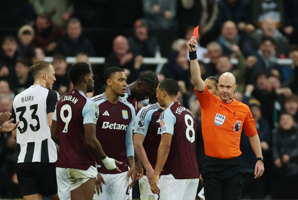 Jhon Duran was sent off for Aston Villa at Newcastle